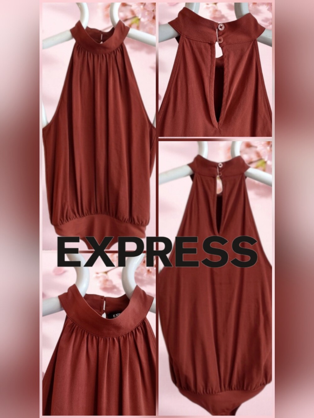 Express Women's Sleeveless High Neck Halter Bodysuit in Burnt Sienna